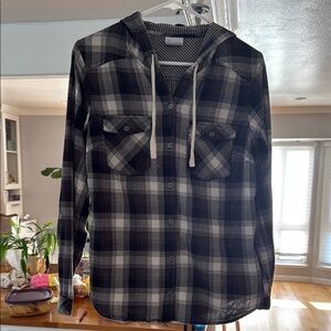 Black and White Plaid Hoodie Shirt